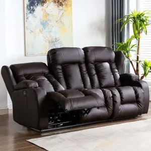 Caesar Electric High Back Luxury Bond Grade Leather Recliner 3 Seater Sofa (Brown)