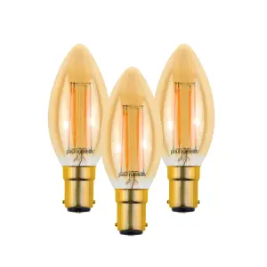 paul russells LED Filament Dimmable Candle Bulb,SBC B15, 4.5W 423 Lumens, 40w Equivalent, 2200K Extra Warm White Amber, Pack of 3