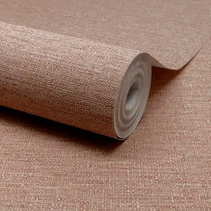 Grandeco Telma Slubbed Fabric Hessian Textured Luxury Wallpaper, Pink