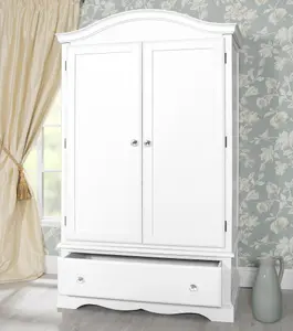 Romance Double Wardrobe With Drawer and Crystal Handles - True White