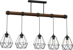 Milagro Acero Pendant Lamp 5XE27 This Hand Made Industrial Style Lamp Is Hand Made from Sleek Black Steel And Natural Dark Wood