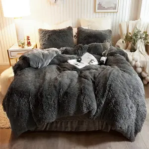 Grey Faux Fur Soft Duvet Cover Set