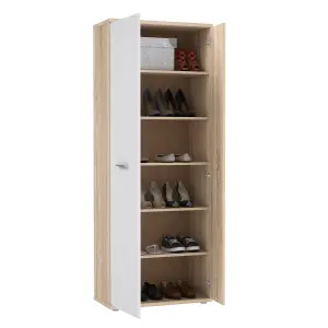 FURNICOMP Variant Multipurpose White and Oak Tall 2 Door Storage Utility Cupboard