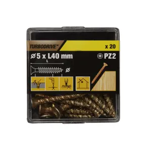 TurboDrive PZ Yellow-passivated Steel Screw (Dia)5mm (L)40mm, Pack of 20