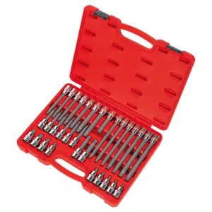 Sealey 32pc 1/2" Square Drive Ribe Socket Bit Set Chrome Vanadium Steel AK2198