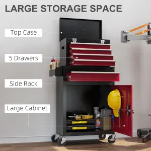 HOMCOM Tool Cabinet on Wheels with 5 Drawers Top Tool Chest Roller Cabinet Combo