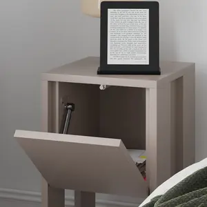 Atharv Bedside Table with Drop-Door Storage and Open Shelf for Versatile Living Dark Grey