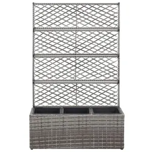 Berkfield Trellis Raised Bed with 3 Pots 83x30x130 cm Poly Rattan Grey