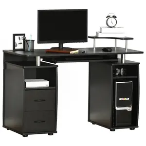 HOMCOM Computer Office Desk Table Workstation w/ Keyboard Tray, Drawer, Black