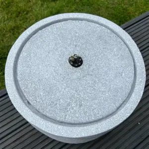 All Pond Solutions Round Water Feature with LED Lights - Plug Powered - Light Grey 36x36x28cm