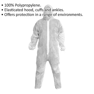 XL White Disposable Coverall with Elastic Cuffs and Hood for All Environments