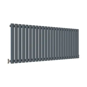 Horizontal Anthracite Single Oval Panel Radiator (H)600mm x (W)1416mm, 4964 BTU.