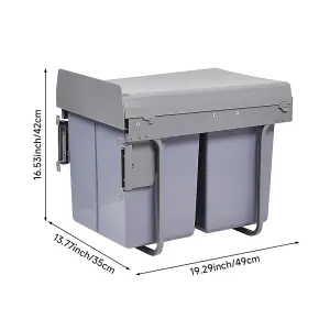 Pull Out Kitchen Bin Recycling Bins for Kitchen Built-In Waste Bins 2x20L Removal Container with Fixing Waste Brackets Grey