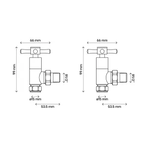 GoodHome Gloss chrome effect Angled Manual Radiator valve & lockshield Cross top, Pack of2