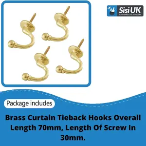 Curtain Holdbacks Brass Tie back hooks for Curtains U Shaped Ball end hooks for Curtains Clothes Hanger Pack of 4