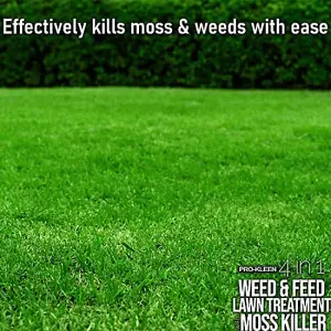 Pro-Kleen 4 in 1 Weed and Feed Lawn Treatment with Moss Killer - Greens Grass, Kills Weeds & Moss & Fertilises Grass 5kg