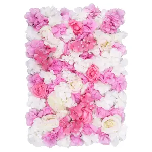 Artificial Flower Wall Backdrop Panel, 60cm x 40cm, White, Pink &Ivory