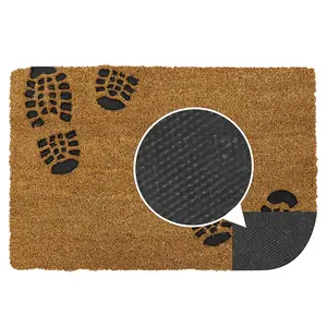 JVL Rubber Embossed PVC Backed Coir Doormat, 40x60cm, Foot Prints