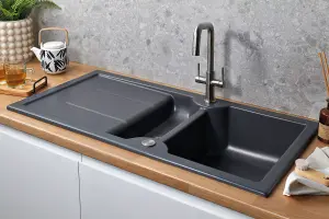 Clearwater Harmony Ceramic Basalt Satin Kitchen Sink 1.5 Bowl & Drainer - Reversible - HAR1020BA