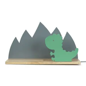 ValueLights Kids Green and Grey Dinosaur Design Plug in Wall Light with Shelf and Pull Cord Switch - Including Bulb