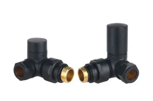 KeenFix Black Round Corner Towel Rail & Radiator Valves