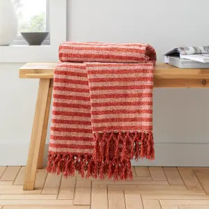 Catherine Lansfield Stripe Chenille 130x170cm Blanket Throw Terracotta