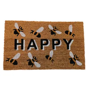 Coir Products Coir Doormat with the Design Text of "Happy"