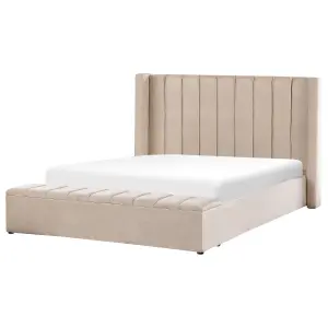 Velvet EU Super King Size Bed with Storage Bench Beige NOYERS