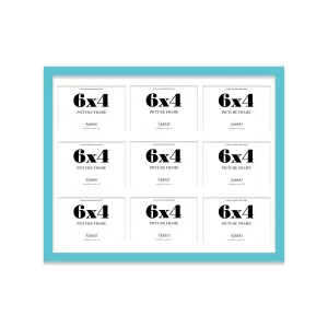 20x16 Inch 9 Opening Photo Collage Frame, Display Nine 6x4 Inch Photos, Multi Aperture Family Picture Frame, Turquoise