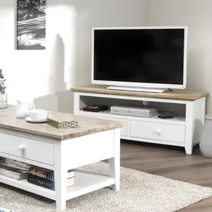 Florence White TV Stand With 2 Drawers and Shelf