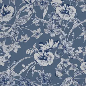 Laura Ashley Summerhill Midnight Blue Floral Smooth Wallpaper Sample