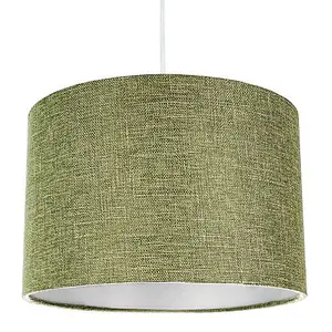 Contemporary and Sleek Olive Sage Plain Linen Fabric Drum Lamp Shade 60w Maximum