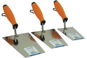 Toolty Bucket Trowel with Rubber Handle Set 3PCS 130, 160, 180mm for Scooping and Scraping Mortar Cement Plaster Masonry Brickwork