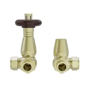 Right Radiators Traditional Antique Design Brushed Brass TRV & Lockshield Corner Radiator Valves 1/2"x15mm Set