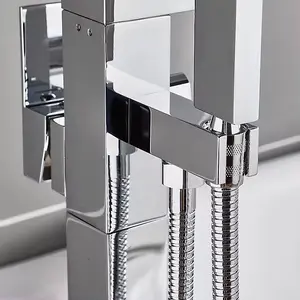 Straight Freestanding Silver Chrome Plated Bath Tap With Shower