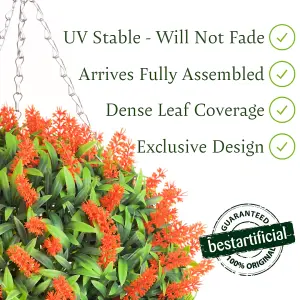 Best Artificial 28cm Orange Lush Lavender Hanging Basket Flower Topiary Ball - Suitable for Outdoor Use - Weather & Fade Resistant