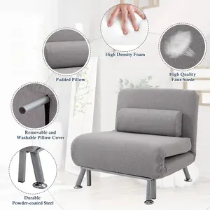 HOMCOM Single Folding 5 Position Convertible Sleeper Chair Sofa Bed Grey Silver