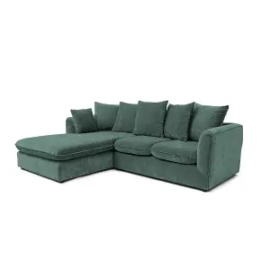 Lucas Water Repellent Velvet Chenille Left Facing Corner Sofa in Jungle Green