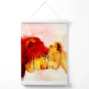 Simba and Nala Watercolour Lion King Poster with Hanger / 33cm / White