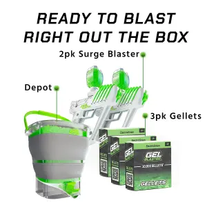 Gelblaster Bundle Surge 2 pk +Depot+3 pk Gellets Green