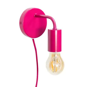 ValueLights Jordy Plug in Colour Pop Raspberry Easy Fit Wall Light - Bulb Included