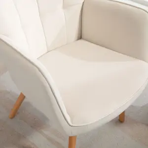 HOMCOM Accent Chair Velvet-Touch Tufted Wingback Armchair, Cream White