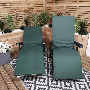 Set of 2 Padded Outdoor Garden Patio Recliner or Sun Lounger in Plain Green