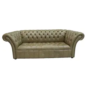 Chesterfield 3 Seater Buttoned Seat Old English Sand Leather Sofa In Balmoral Style