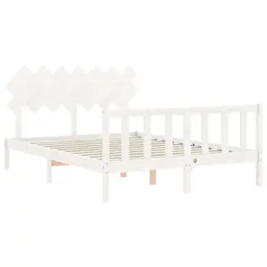 Berkfield Bed Frame with Headboard White King Size Solid Wood