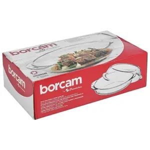 2.25L Borcam Glass Oven Dish Oval Roasting Baking Casserole Bakeware & Lid