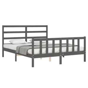 Berkfield Bed Frame with Headboard Grey King Size Solid Wood