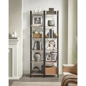 Lakesha Etagere Bookcase Greige/Black / 187.5cm H x 40cm W x 30cm D