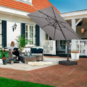 2.5M Light Grey Rotatable Crank Tilt Garden Roman Umbrella Cantilever Parasol with Cross Base