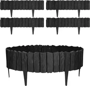 Black Wood Effect Lawn Edging 2.3m Flexible Plastic Garden Border , Weather Resistant  Recyclable Palisade Easy Install Edging